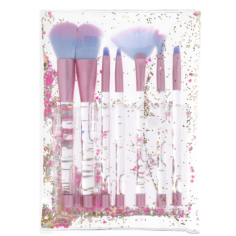 Quicksand Glitter Makeup Brush Set Quicksand Liquid Oil Handle 7 Clear Crystal Glitter And Diamond Handle Makeup Brushes