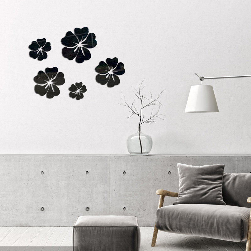 五朵花客厅跨境产品镜面贴客厅电视墙墙贴水晶立体镜面墙贴