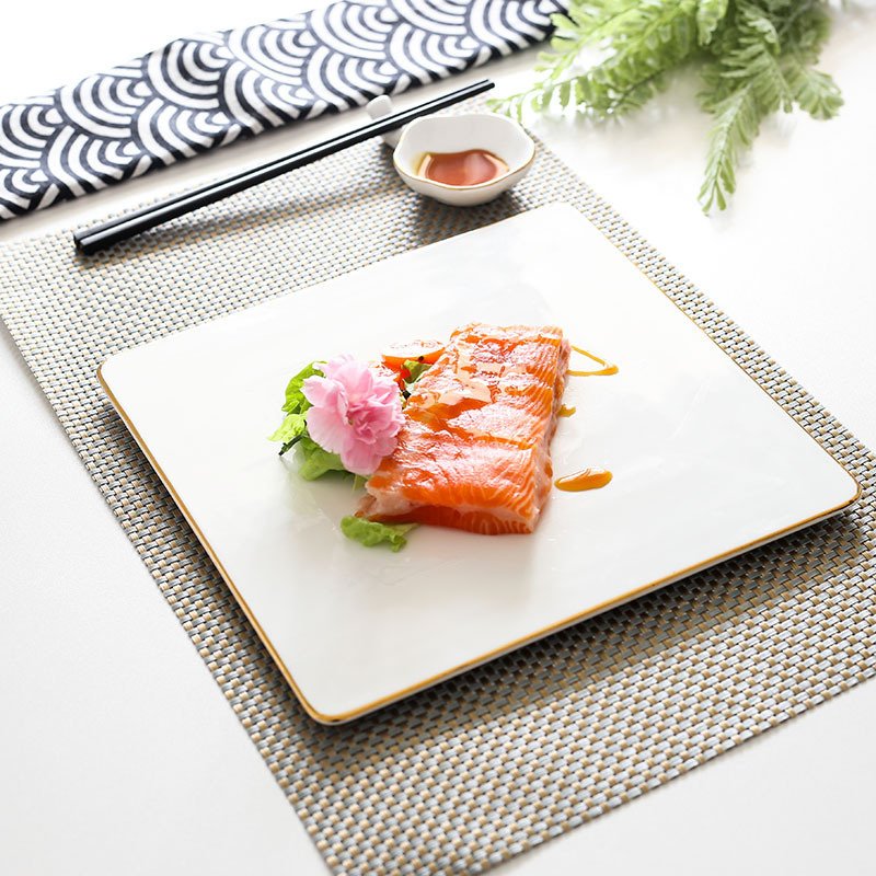 Gold-plated edge plates, ceramic Western plates, steak plates, creative Japanese sushi plates, sashimi square plates, cake flat plates, Internet celebrities details Picture