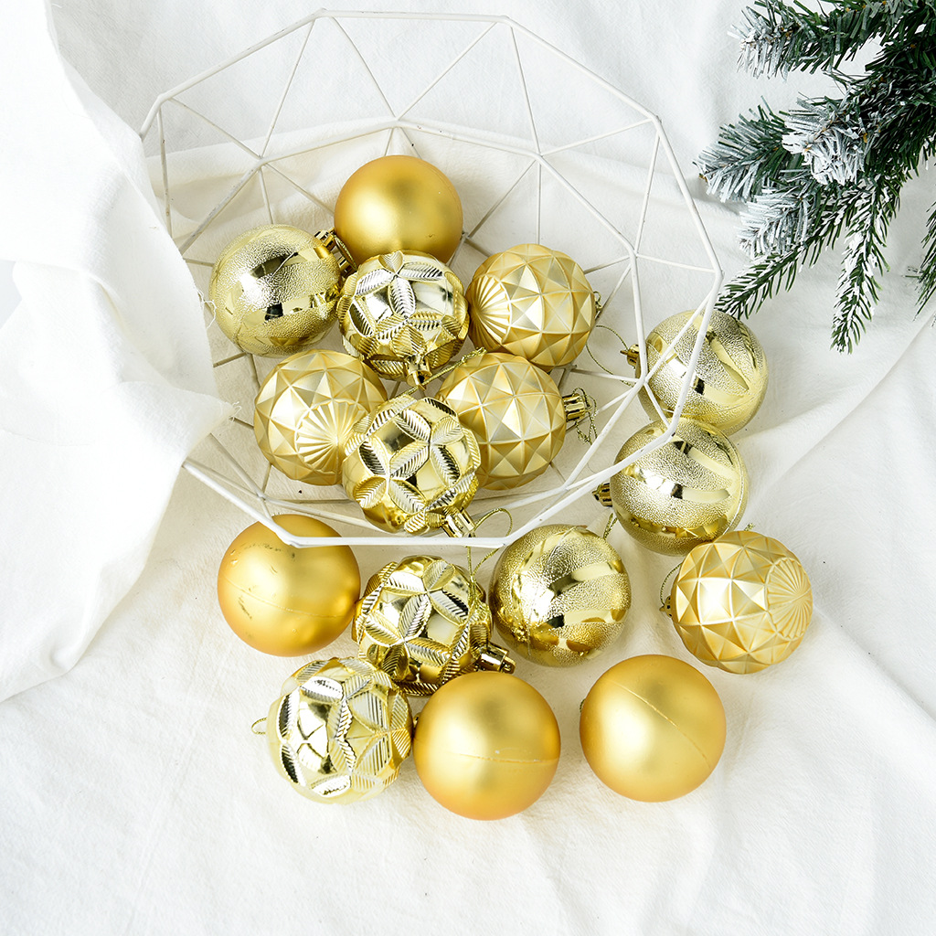 6cm irregular-shaped Christmas balls, golden Christmas tree, window display decoration, hanging balls, 16 bucket plastic Christmas balls details Picture