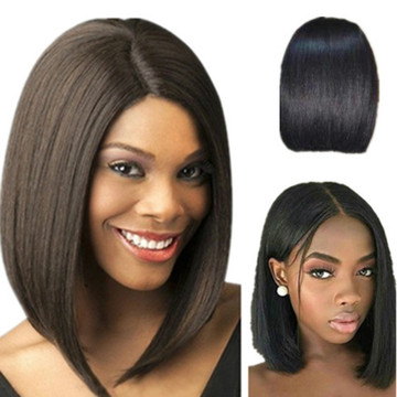 European and American fashionable black long straight hair bobo head middle parting bangs women's cosplay wig from foreign trade wig manufacturer