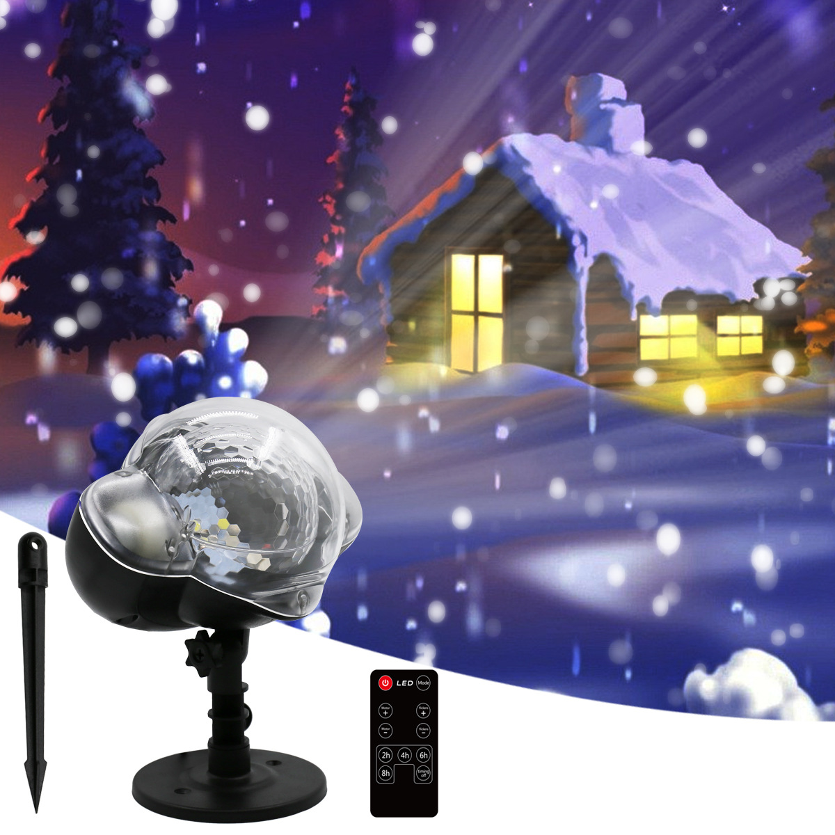 2019 new cross-border exclusive MINI snow light, outdoor waterproof RF remote control Christmas snow light, lawn light