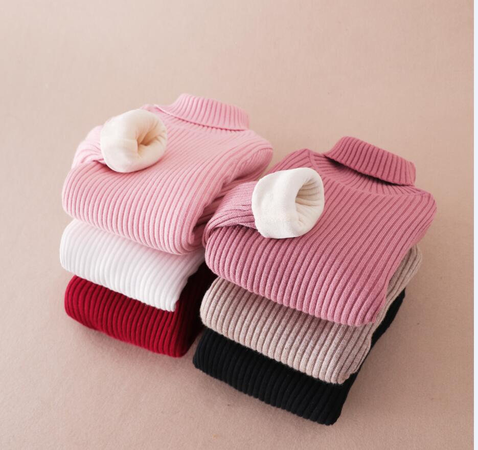 Children's clothing, boys' and girls' sweaters, autumn and winter styles, slimming, large and medium children's base layer, high-neck thickened fleece knitted sweater