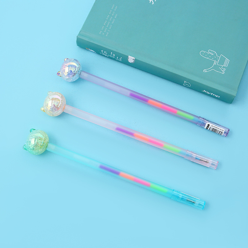 Korean version of colorful ice-crack acrylic water-based gel pen cartoon crystal cat student writing stationery pen Application Scenario
