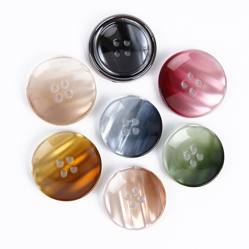Hot Sale Of High-End Pearlescent Gradual Color Resin Big Coat Button Windbreaker Coat Round Edge Button Four Eyes Buckle Multi-Color Item Picture