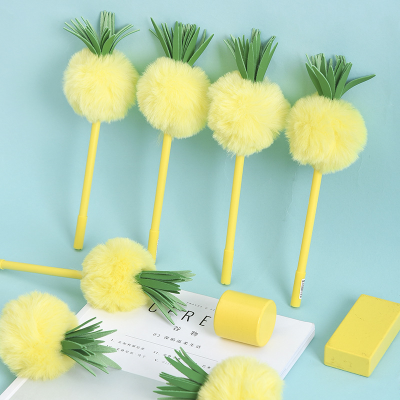 New Zhongfan Zf2056 Pineapple Plastic Neutral Pen Hairball Shape Creative Pen Stationery Factory Wholesale details Picture