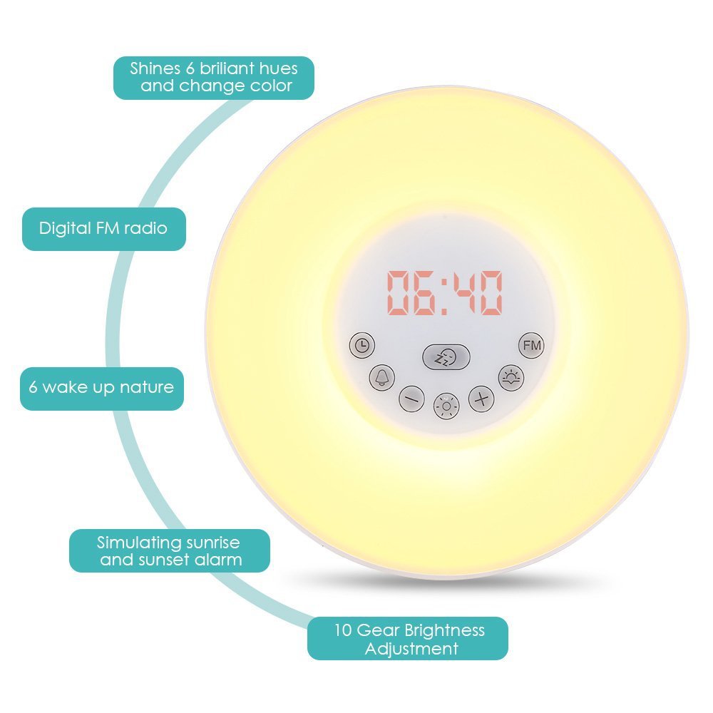 Amazon direct supply sunrise wake-up light, LED electronic clock, bedside lamp, ambient scene light, multi-functional table lamp