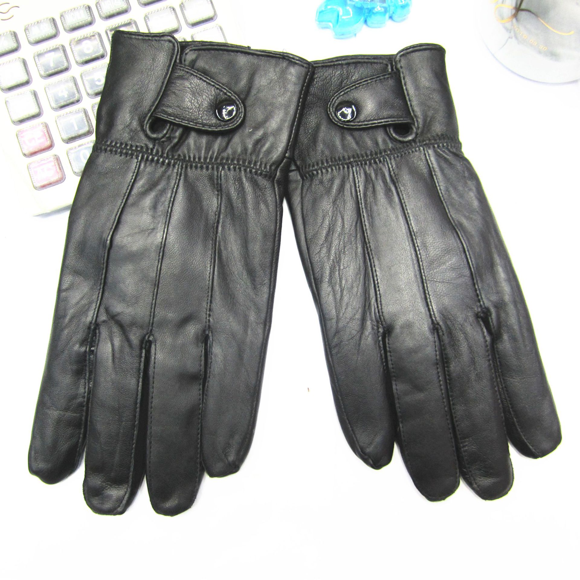 Cross-Border Leather Gloves For Men Riding Students Korean Version Of Warm Plus Fleece Thickened Cotton Waterproof Driving Electric Vehicles details Picture