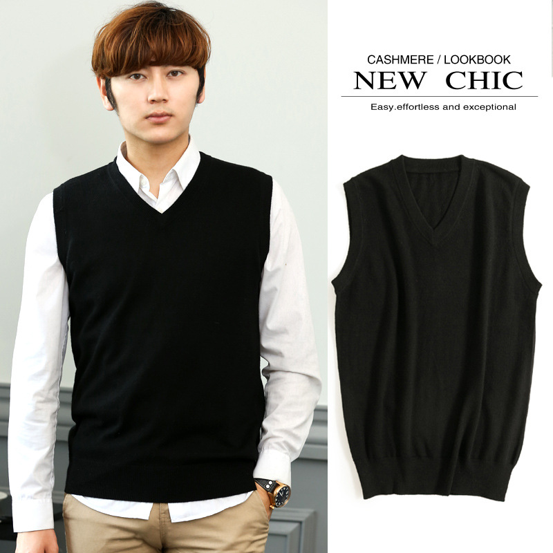For the autumn and winter of 2023, men's V-neck, large-sized solid color sweater, vest, pullover, knitted vest, sleeveless, slim-fit sweater, and waistcoat Specification image