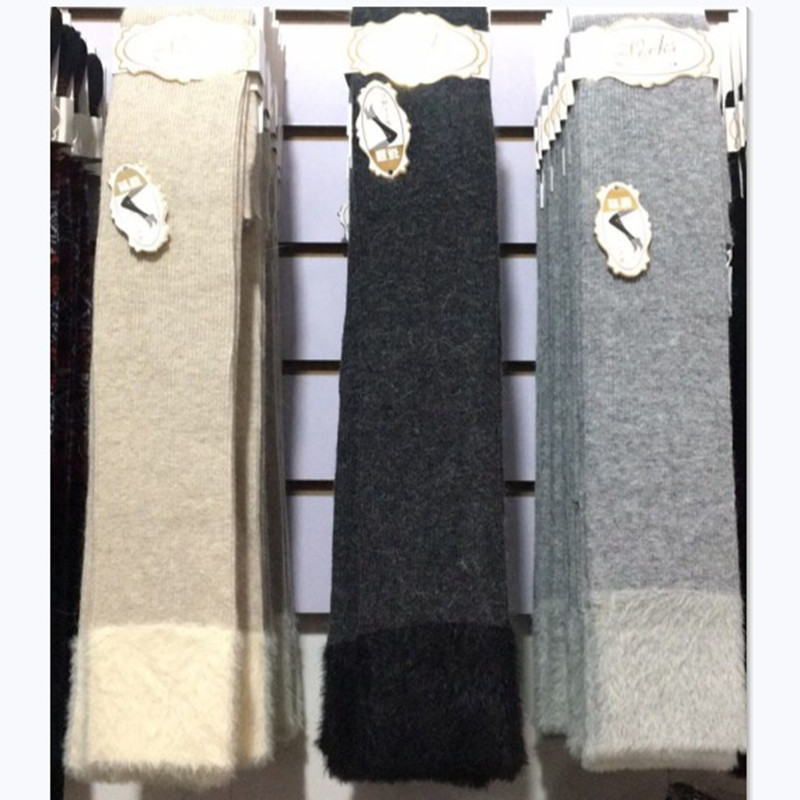 New autumn and winter women's blended rabbit and sheep plush sock with mink fleece stitching, over-the-knee knitted thigh-high socks and color-blocked socks