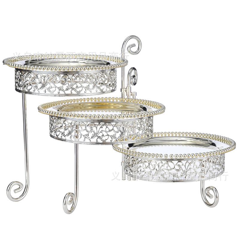 European Luxury Three Layers Can Rotate Silver Plated Ktv Fruit Plate Dessert Plate Cake Rack Birthday Wedding Bar Fruit Plate Item Picture