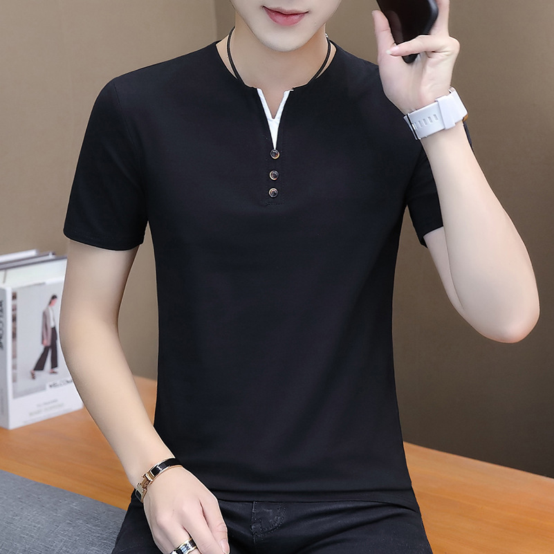 Men's short-sleeved T-shirts, trendy summer casual T-shirts, slimming half-sleeved V-neck men's body T-shirts, half-sleeved top clothes wholesale Specification image