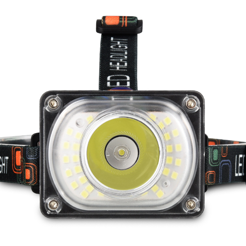 Outdoor camping mini 6651A large-capacity battery three-color yellow light headlamp, miner's lamp, fishing lamp headlamp details Picture