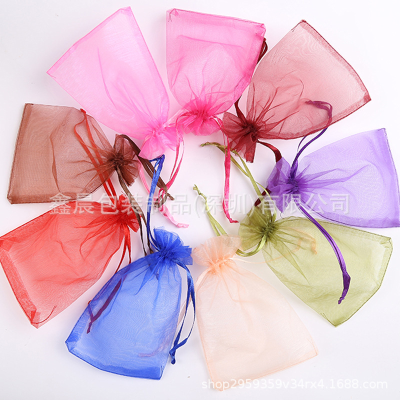 Organza solid-colored gauze bags/jewelry gift packaging bags/net bag gift packaging bags, drawstring drawstring bags, candy color Item Picture