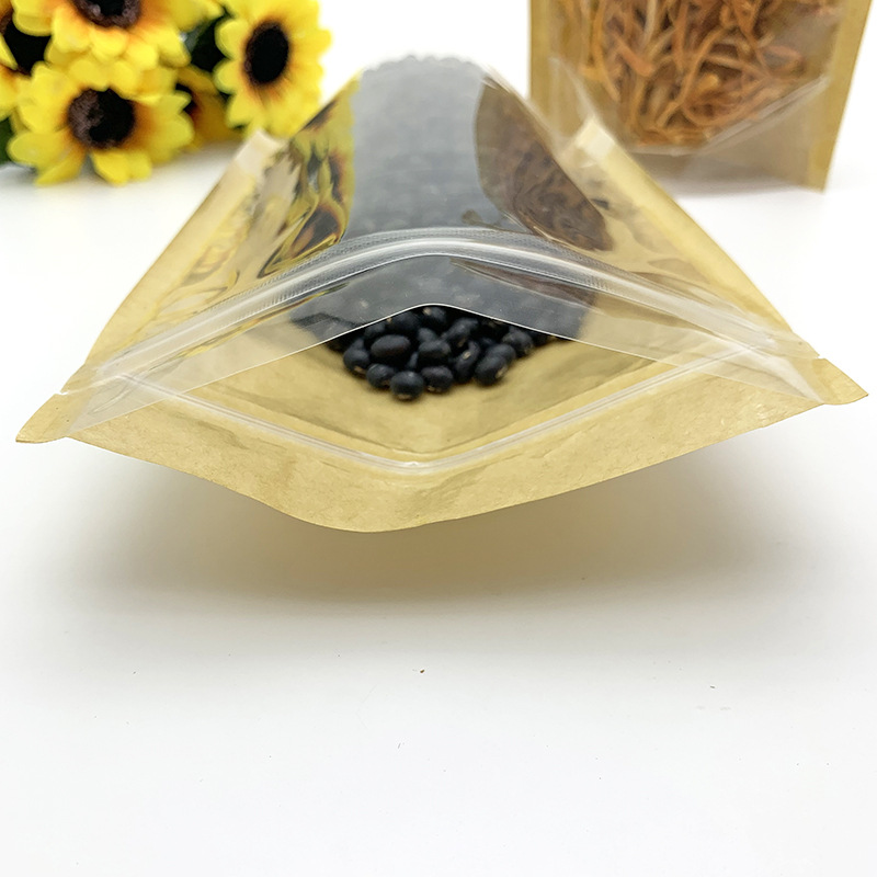 In-stock kraft paper vertical bone bags, self-standing and self-sealing bags, food packaging bags, semi-transparent kraft paper sealed bags details Picture