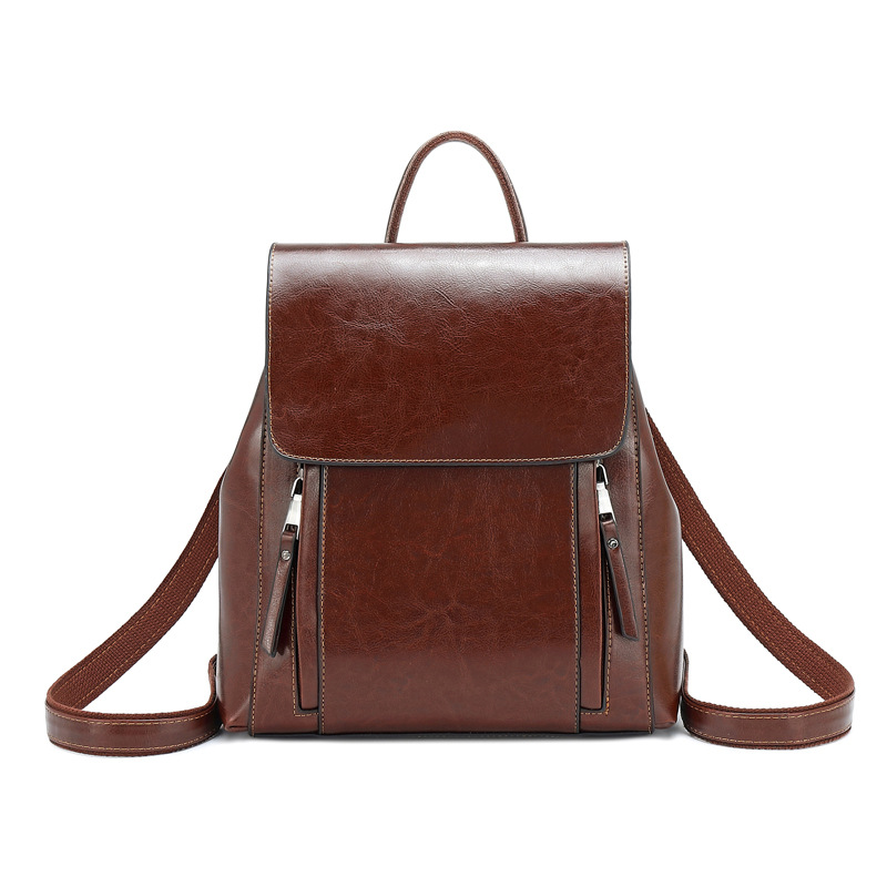 Backpack Women 2022 New Leather Women's Bag Fashion Oil Wax Cowhide Backpack Senior Sense Women's Backpack details Picture