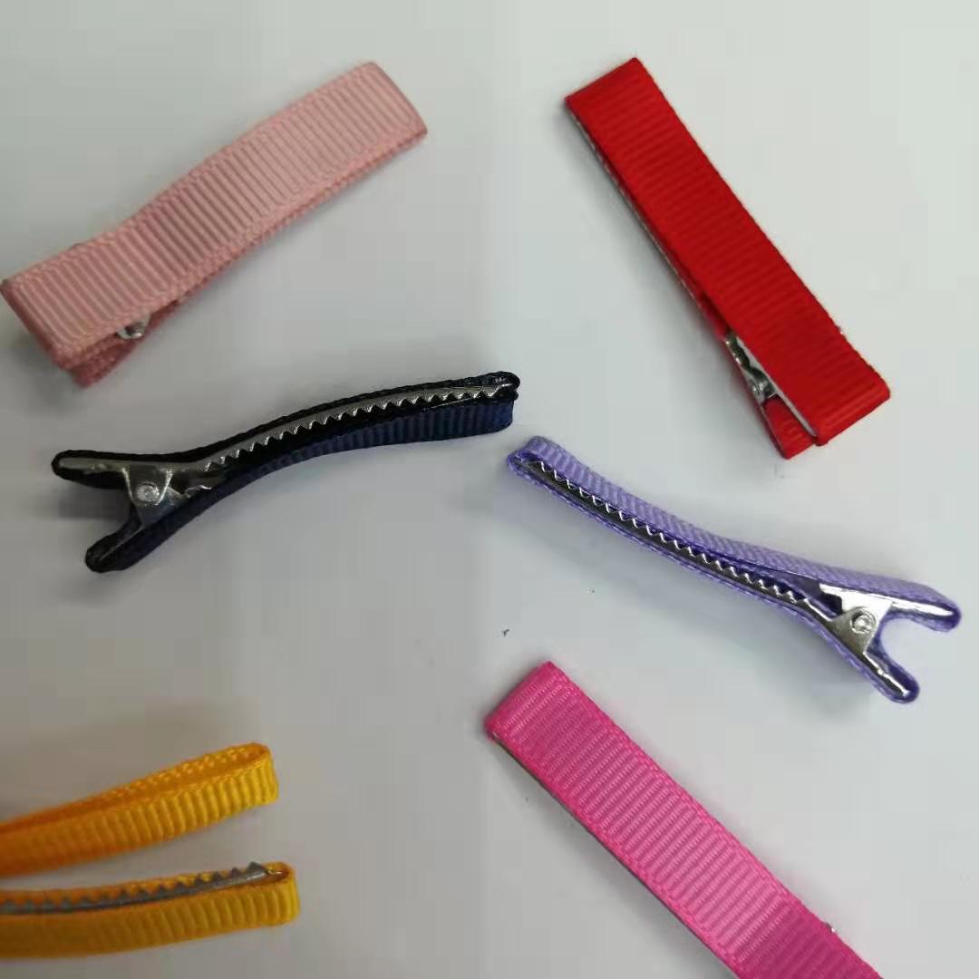 Diy Children's Hair Accessories Full Half Pack Cloth 5Cm Double Fork Duck Clip Assorted Ribbon Paste Hair Clip Processing Specification drawing