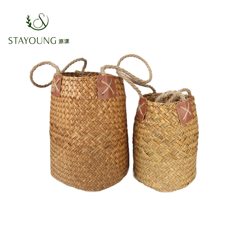 Yuan Yang Nordic-style creative handcrafted straw-woven bonsai, flower POTS, living room home, ins ornaments, flower baskets, flower art arrangements, flower baskets Item Picture