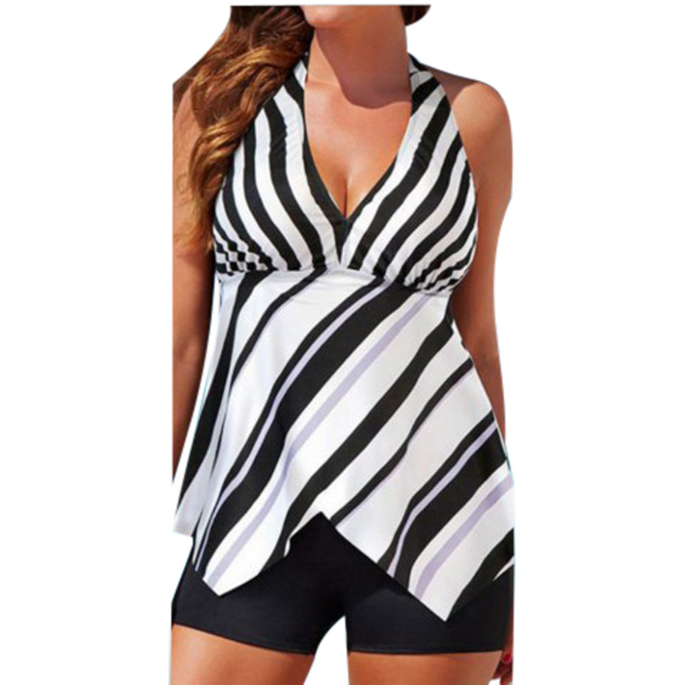 Amazon Explosive Women's Swimsuit Conservative Flat Angle Large Size Separate Black And White Twill Fat Mm Swimsuit Plus Fat details Picture