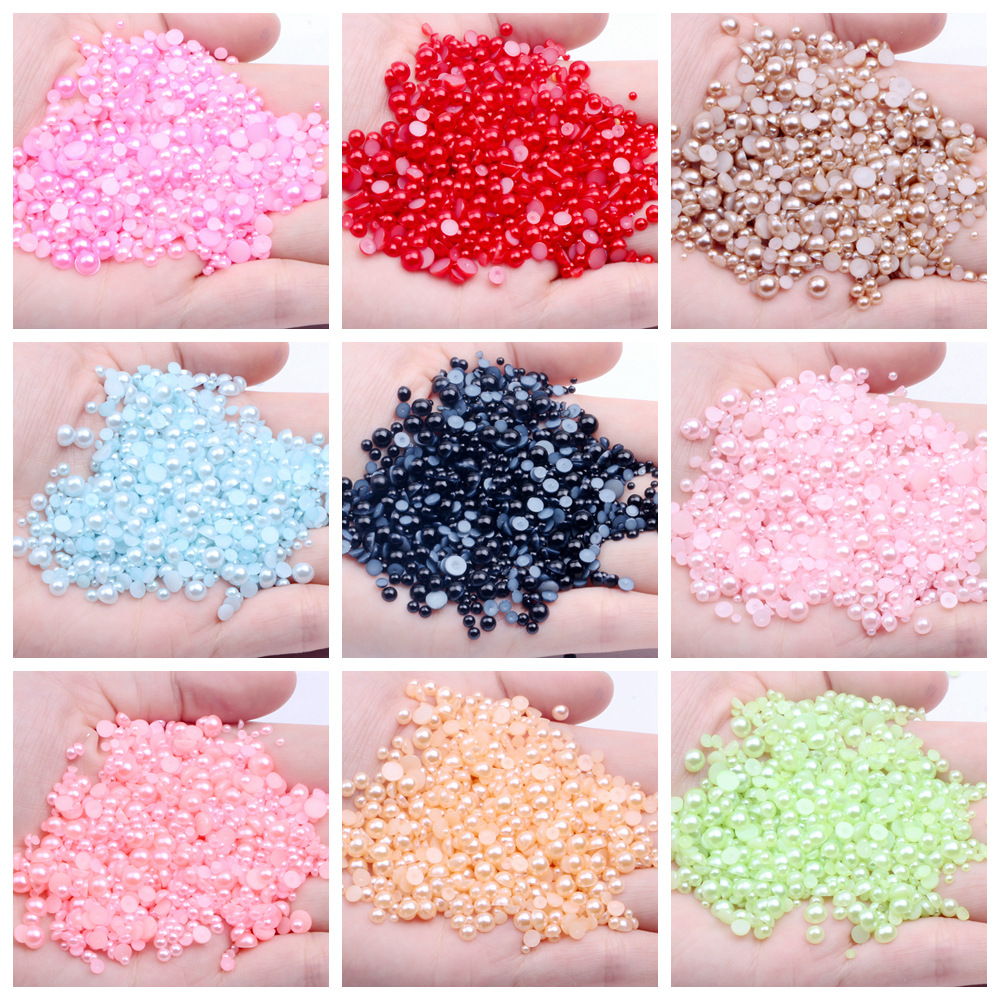 1.5-14Mm Color Flat Bottom Half Round Pearl Loose Bead Hairpin Diy Accessories Mobile Phone Resin Material Accessories details Picture