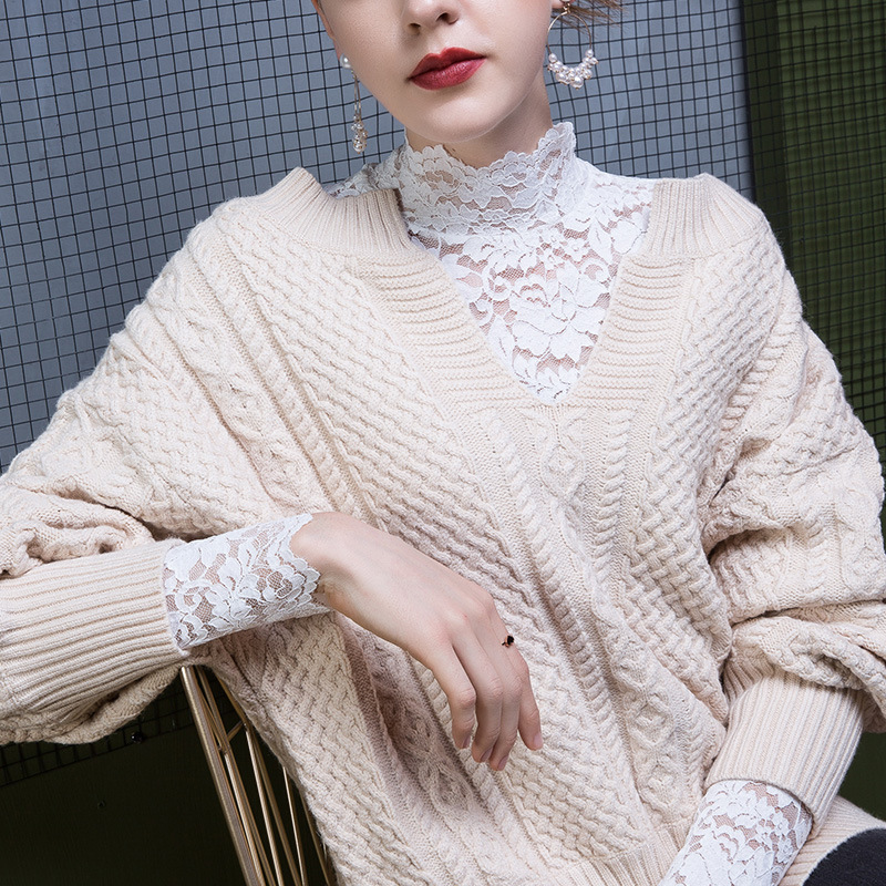 Autumn and winter lace base layer top for women, high-neck, slimming, fleece and thickened, stylish and body-shaping top, new winter style Application Scenario