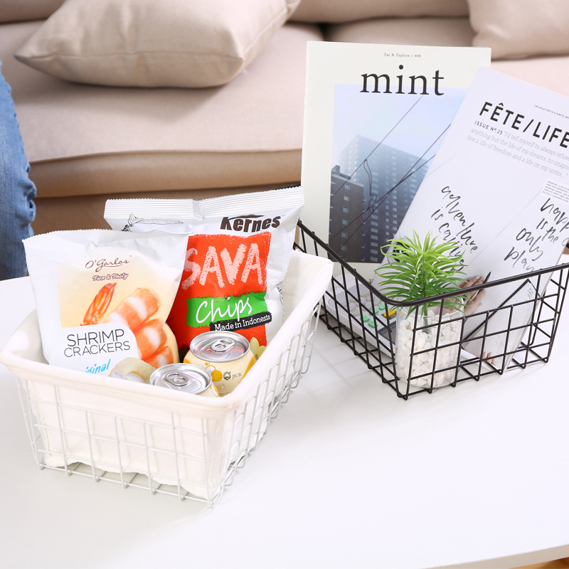 Manufacturers Wholesale Wrought Iron Storage Basket Cloth Storage Basket Desktop Snacks Storage Basket Iron Shelf Dormitory Finishing Basket