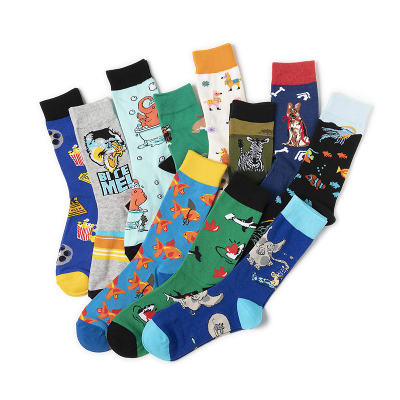 Mid-calf socks for foreign trade, cross-border sock supply, men's multi-logo trendy sock manufacturer, personalized animal socks, skateboard socks Specification image