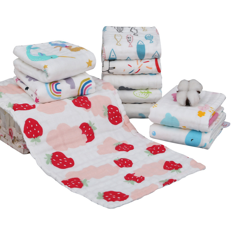 High-Density Six-Layer Pure Cotton Small Towel 6-Layer Gauze Children's Face Towel Washing Cotton Children's Towel Printed Water Mouth Towel Wholesale Item Picture