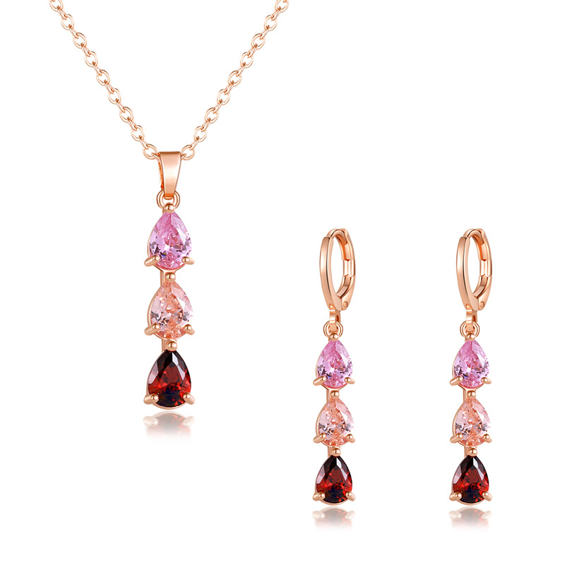 Kashi's new zircon two-piece set for export, European and American style, electroplated rose gold jewelry, bride necklace, earrings wholesale