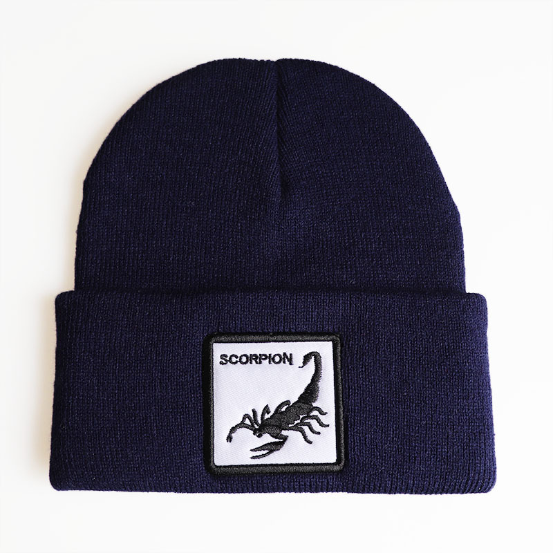 欧美流行动物Scorpion蝎子刺绣针织帽套绣花头帽滑雪帽毛线帽男女