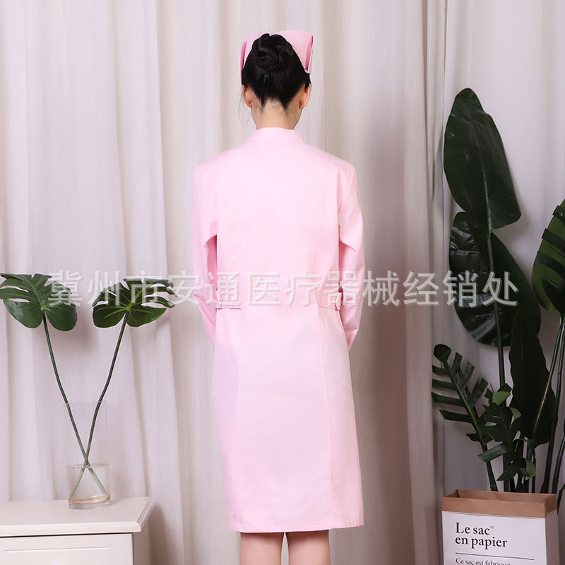 Nurse Dress Women Winter Long Sleeve Thick Large Size Short Sleeve Stand Collar Autumn And Winter White Coat Beauty Salon Work Clothes Specification drawing