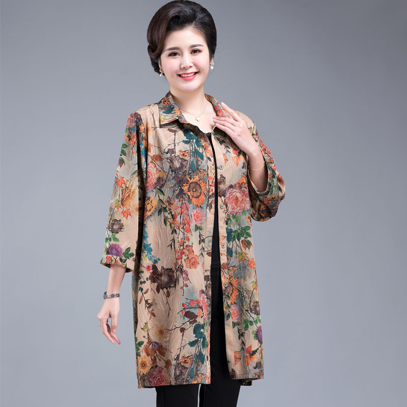 2020 New Mom's coat for women, middle-aged and elderly women, summer wear, shirt, plus-size windbreaker, mid-length style, oversized and extra-large Application Scenario