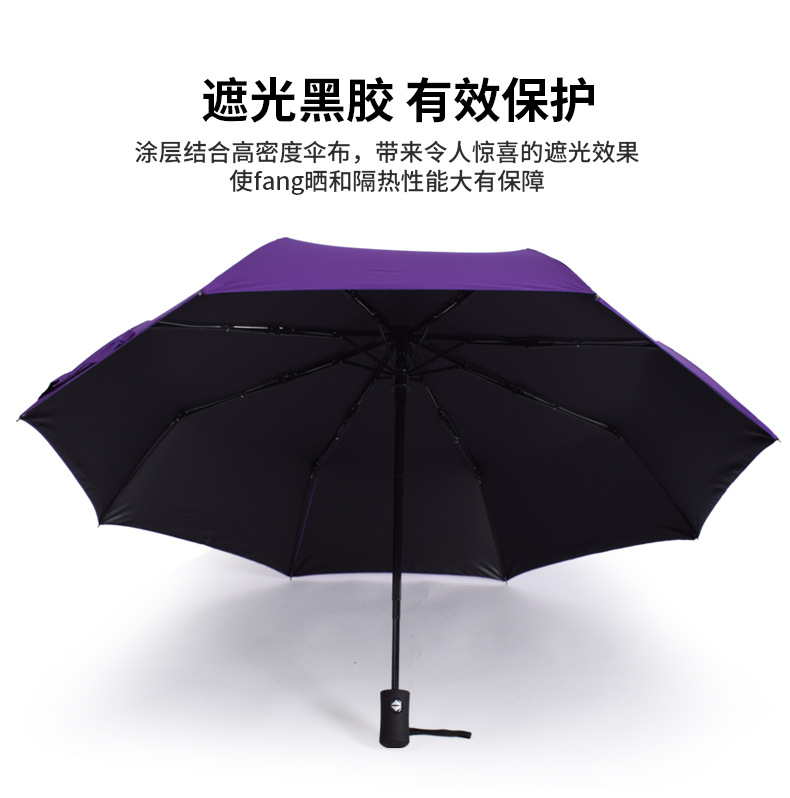 全自动雨伞防晒黑胶晴雨伞现货批发可印logo折叠伞太阳伞三折雨伞详情10