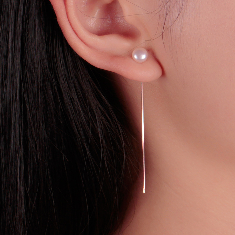 Wanmei Korean Version Of Natural Pearl Earrings S925 Silver Fashion Tassel Long Earrings Snake Bone Chain Ear Line Diy Manufacturers Application Scenario