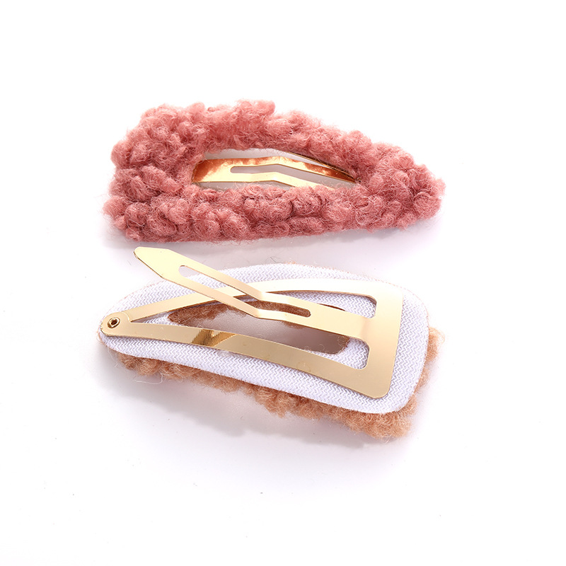 South Korea Sweet And Lovely Imitation Lamb Plush Hairpin Side Clip Geometric Hollow Triangle Bb Clip Bangs Clip Multi-Color Mixed Batch Item Picture
