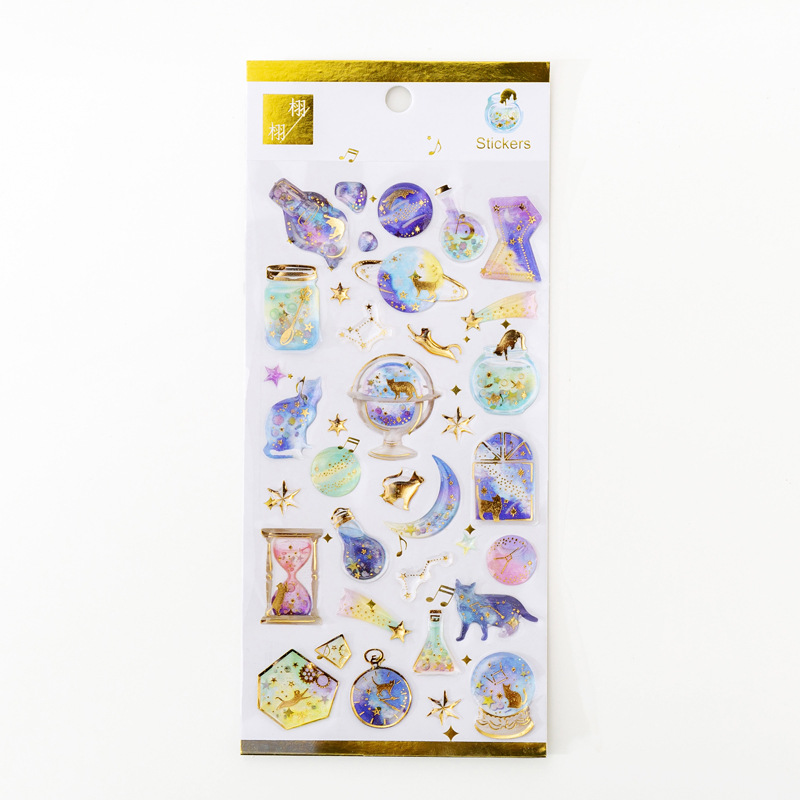 Factory direct sales of dreamy starry sky crystal resin stickers, gold-embossed three-dimensional eco-friendly mobile phone stickers and planner collage materials Item Picture