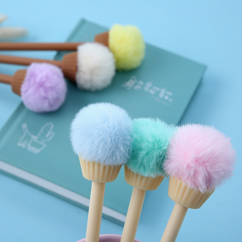 Korean version 2161 Creative ice cream Cone ball gel Pen Cute Ice cream, colorful plush ice cream, decorative signature pen