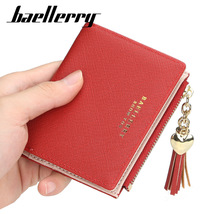 baellerry钱包女士短款韩版多卡位搭扣零钱包十字纹流苏拉链女包