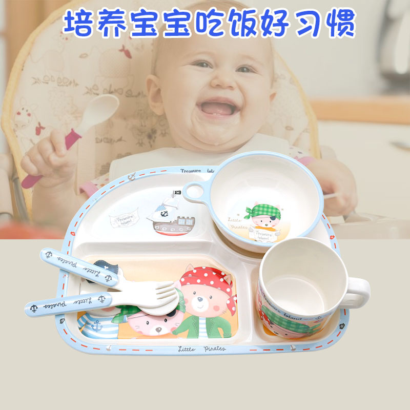 A5 Micylamine Cute Cartoon Children's Tableware Set Complementary Food Baby Divided Plate Bowl Spoon Fork Cup Specification drawing
