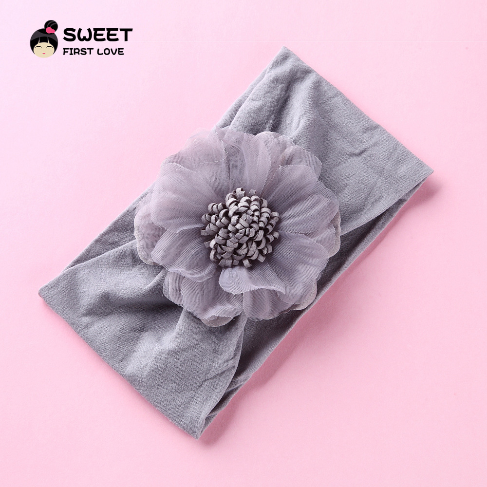 Manufacturers Direct Sales New Children's Hair Accessories Solid Color Nylon Baby Headband Net Silk Sun Flower Baby Headband Specification drawing