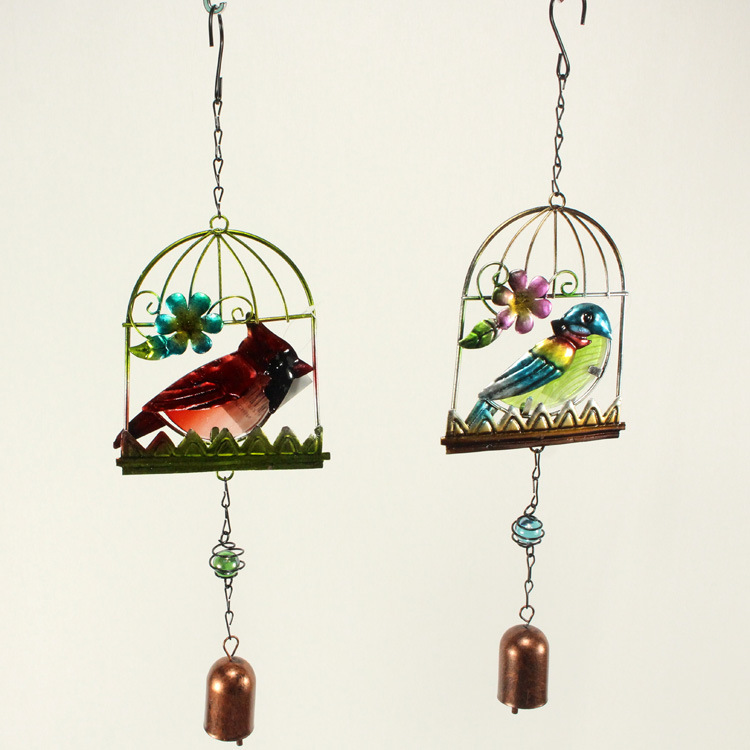 Ironwork Bird Cage Wind Chimes Hanging Decoration Balcony Garden Home Decoration Crafts Zakka Metal Bell Pendants Cross Border details Picture