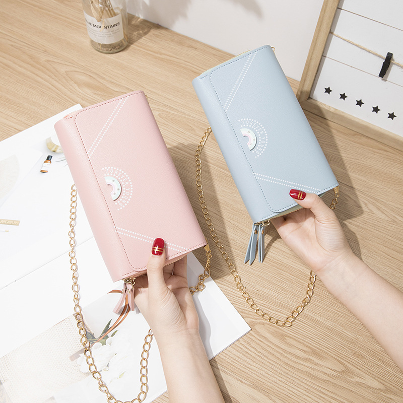 Nuevo estilo doble arco iris monedero largo para mujeres versión coreana cremallera de gran capacidad clip de dinero para mujeres handbags clutch mochilas Specification image