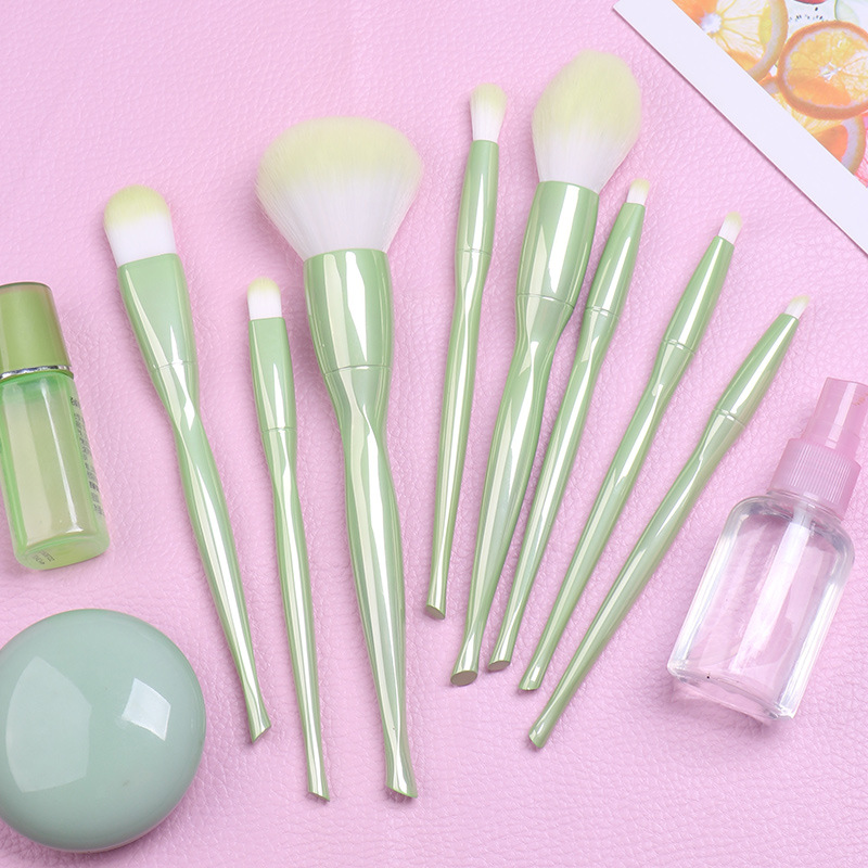 Twist Waist 8 Makeup Brush Green Set Electroplated Apple Green Loose Powder Blush Brush Custom Plastic Handle Beauty Tools In Stock