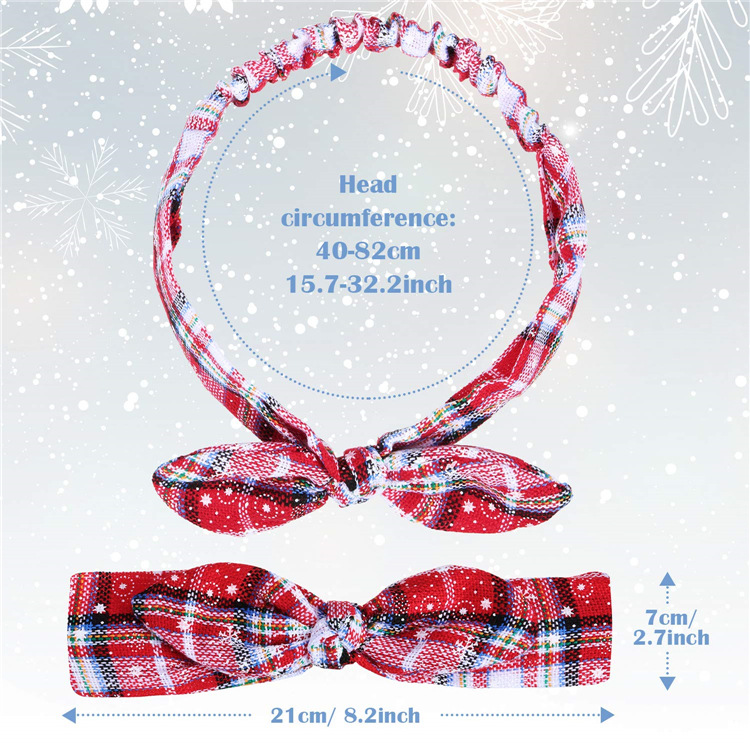 Europe And The United States Cross-Border New Christmas Headband Amazon Women Elastic Rabbit Ears With Three-State Ornaments Knot Headband Specification drawing