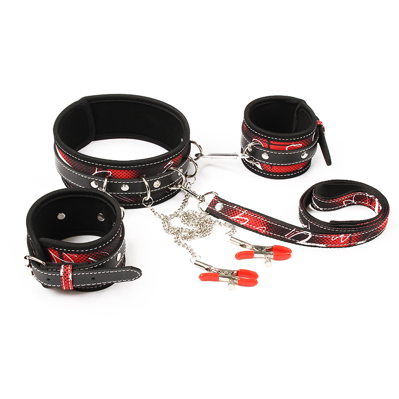Adult sex leather handcuff collar sm Adult Sex collar breast clip binding handcuffs passion toy