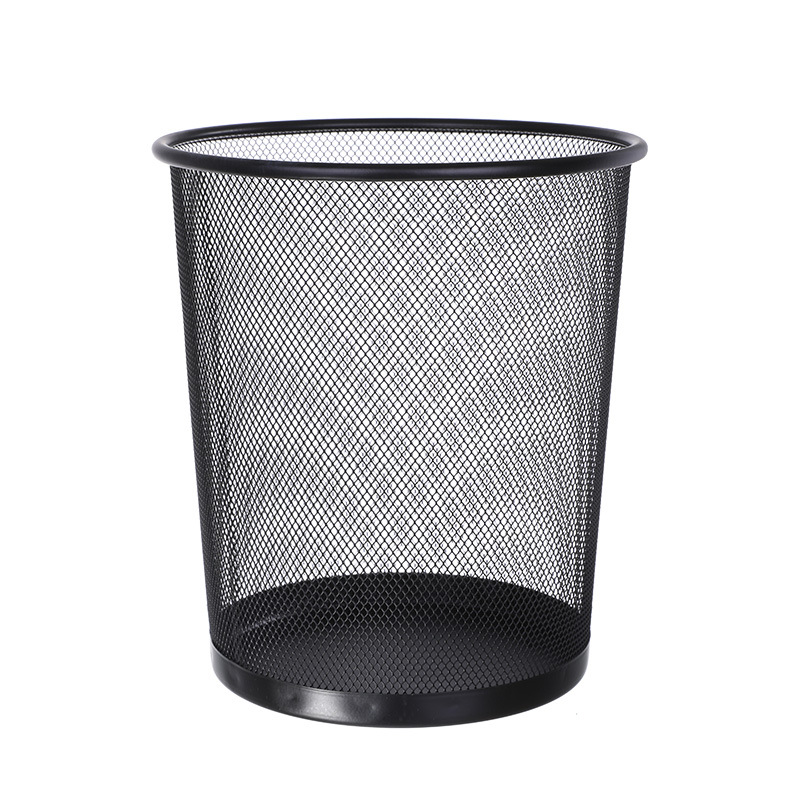 Metal mesh circular trash can, wrought iron trash can, kitchen storage bucket, creative home and office uncovered paper trash can Item Picture