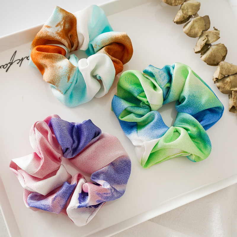 New cross-border tie-dyed elastic band, large intestine circle and hair band from Europe and America, simple and versatile women's fabric circle hair accessory details Picture