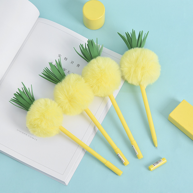 New Zhongfan Zf2056 Pineapple Plastic Neutral Pen Hairball Shape Creative Pen Stationery Factory Wholesale