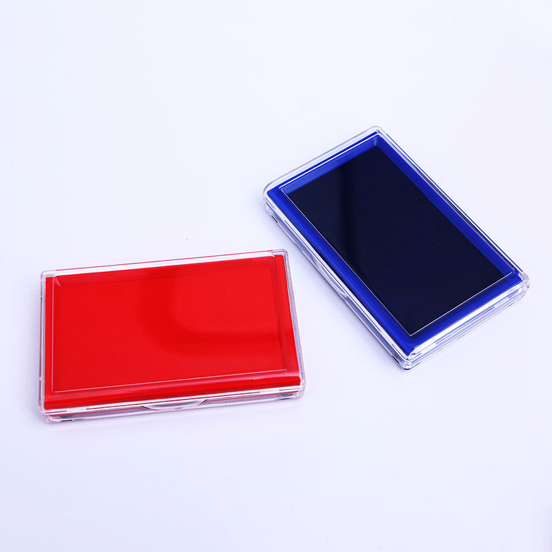 Square printing pad, blue and red quick-drying transparent plastic ink, financial and office supplies square plastic printing pad Specification image
