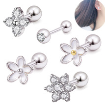 eBay 亚马逊不锈钢穿刺饰品 新款花朵锆石耳钉 小耳骨钉 耳环